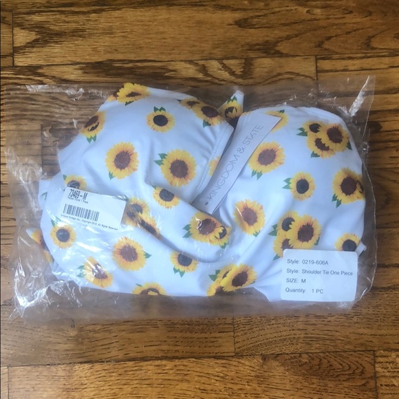 White & Yellow Floral Bow Tie One Piece Swimsuit - Picture 4 of 6